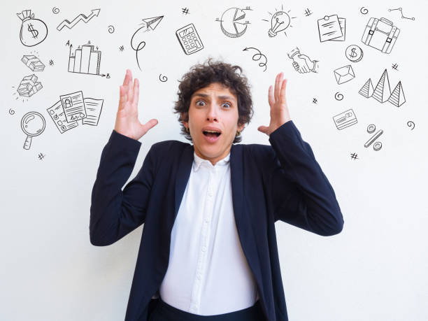 istock Woman realizing failure with hand drawn business sketches 1211751873