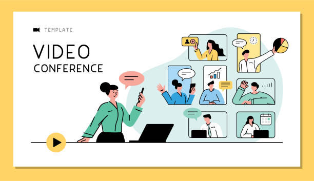 illustrazioni stock, clip art, cartoni animati e icone di tendenza di concetto di business per videoconferenze - videoconferenza illustrazioni