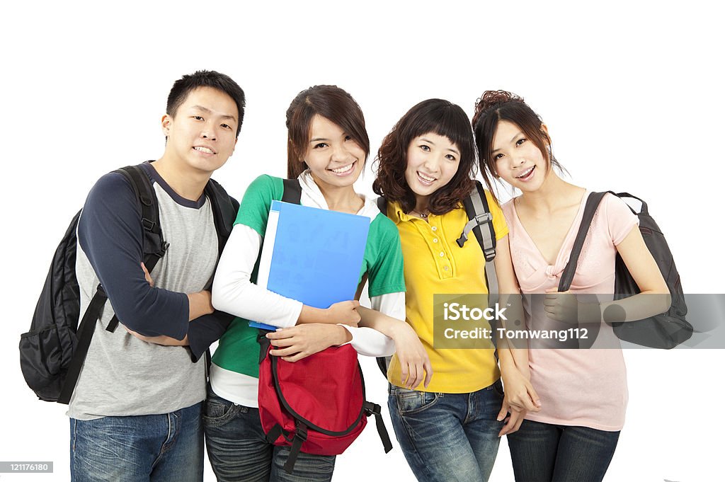 asian young group four young happy students Adult Stock Photo