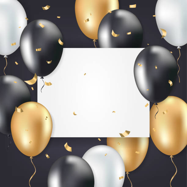 istock Advertising billboard with golden and black balloons 1211764628