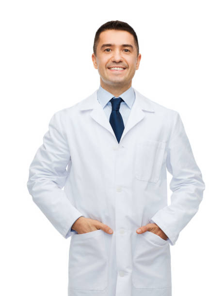 istock smiling male doctor in white coat 1211768495