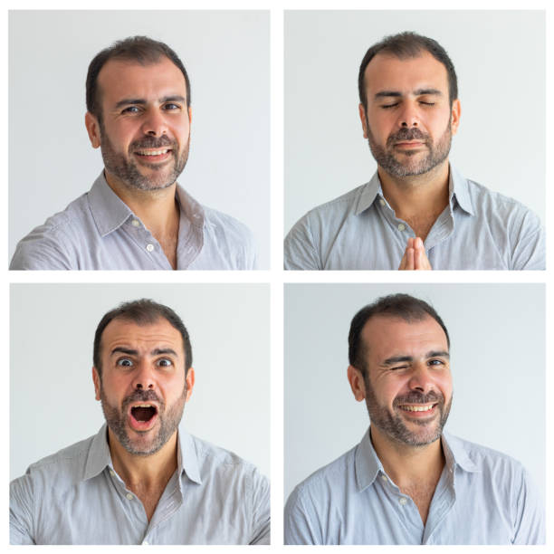 conjunto de retratos de hombre de mediana edad - split screen fotografías e imágenes de stock