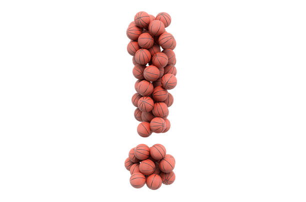 istock Exclamation mark from basketball balls, 3D rendering isolated on white background 1211772416