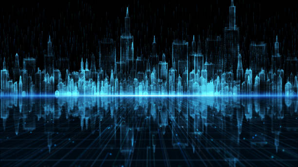 istock Digital City, digital cyberspace with particles and Digital data network connections background concept. 1211772629
