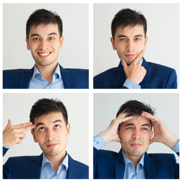 istock Young businessman portrait set with different gestures 1211772630