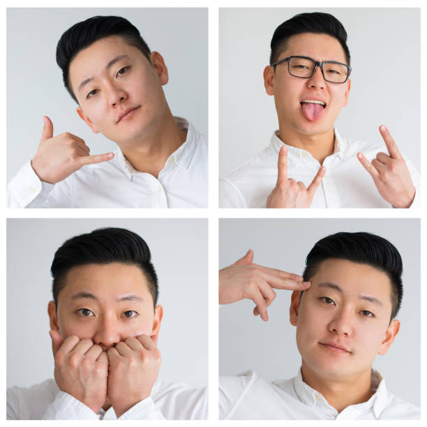 istock Handsome Asian man portrait set with different gestures 1211772918
