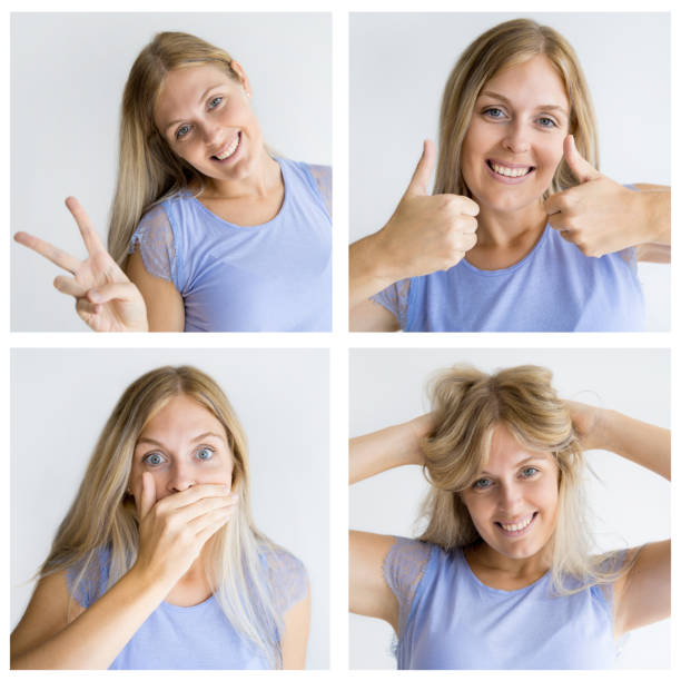 istock Positive blonde lady portrait set 1211773078