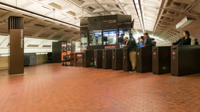 Time-lapse: Traveller Pedestrian crowded at Ticket kios gate of Subway metro in Washington DC USA