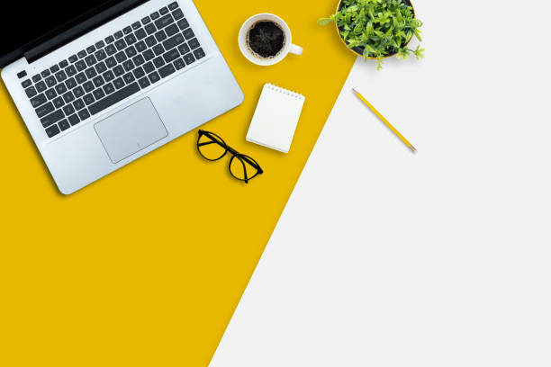 white and yellow desk
