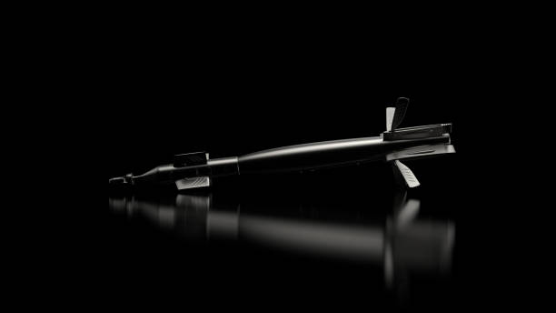 istock 3d render abstract rocket or missile on reflection floor. Military theme. 1211777567