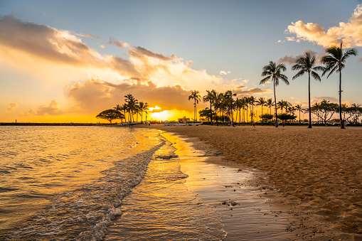 Beautiful sunset over Waikiki Beach.