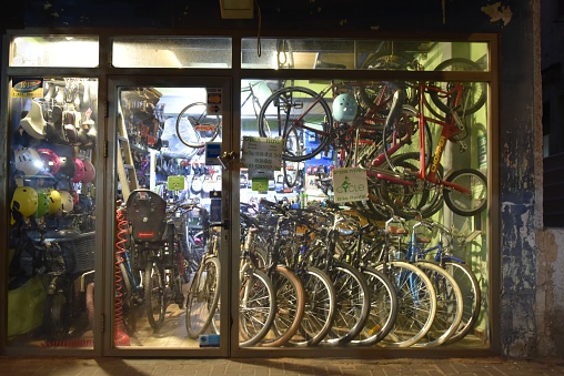 Tel Aviv, Israel, January 6, 2019: Bicycle shop in downtown Tel Aviv