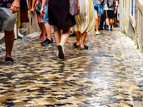 Walk in an ancient stone street in the Portuguese city of Sintre