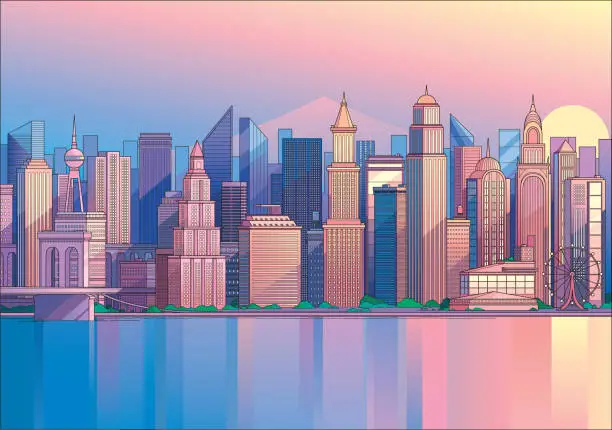 Vector illustration of Morning cityscape