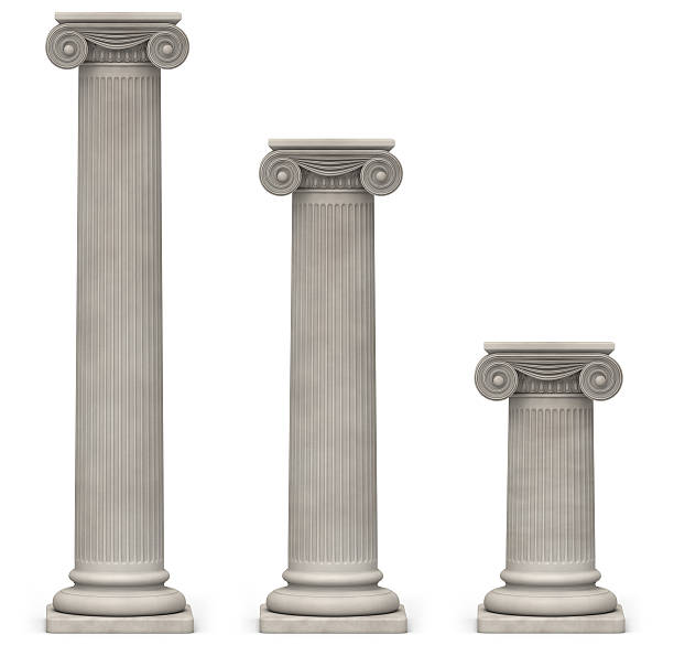 Ionic Columns on White Three Ionic, stone columns of varying heights on a white background roman photos stock pictures, royalty-free photos & images