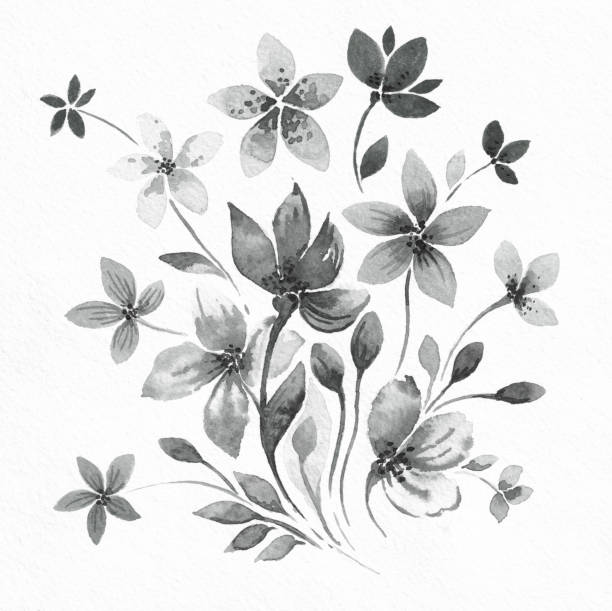 istock Set of watercolor flowers with leaves 1211788547