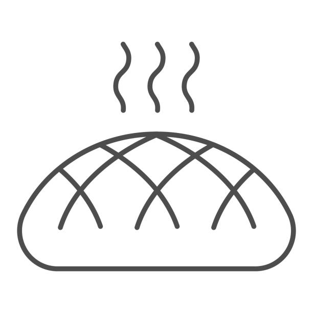 illustrations, cliparts, dessins animés et icônes de icône mince de ligne de pain. symbole chaud frais de pain brun, pictogramme de modèle de contour sur le fond blanc. signe de magasin de boulangerie pour le concept mobile et la conception web. graphiques vectoriels. - brown bread bread wheat bakery