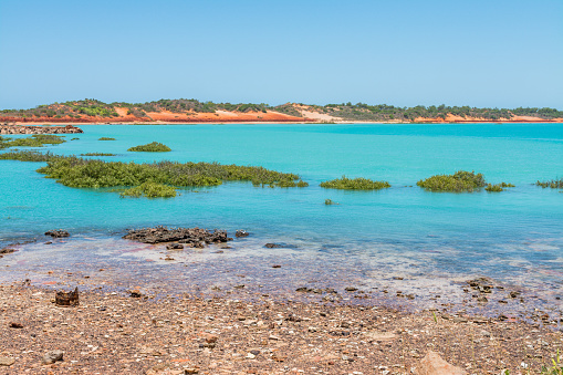 The diverse colours and beauty of Broome with red earth, yellow sand and turquoise waters, Western Australia