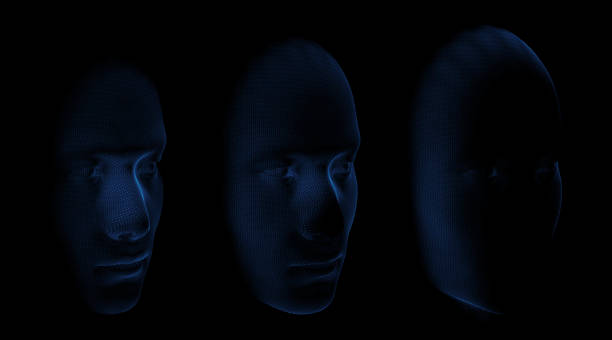 istock 3d render of abstract face covered with small pattern texture. Three phases of scanning. Technology illustration. 1211794154