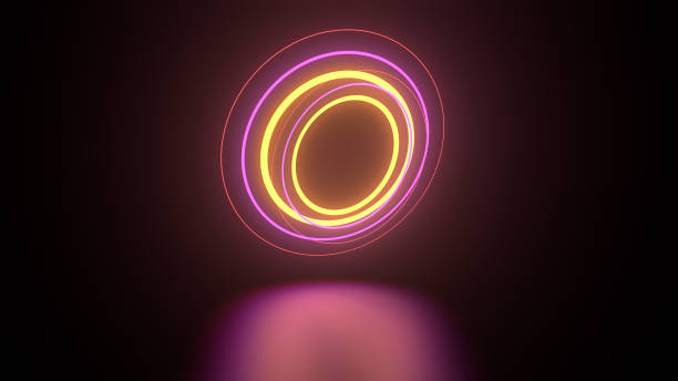 istock 3d render of neon geometry above reflection floor. Glow neon objects. 1211797539
