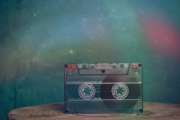istock Beautiful Audio cassette tape. Minimalism retro style concept. 80s. Background pattern for design. 1211798285