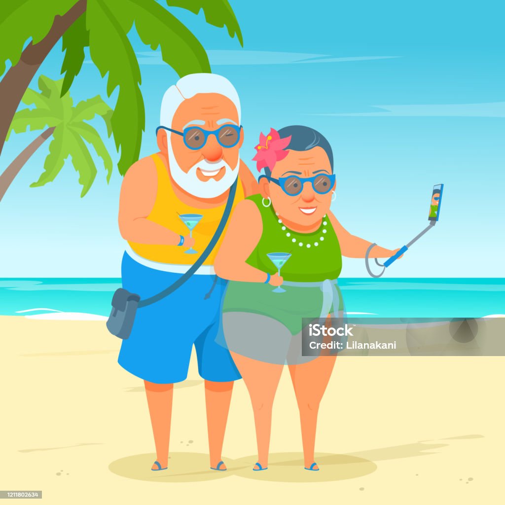Một Cặp Vợ Chồng Già Hạnh Phúc Năng Động Đứng Trên Cát Bãi Biển ...