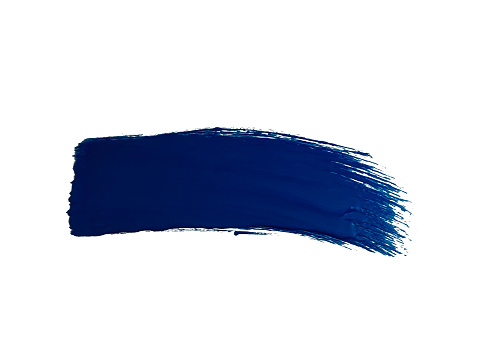 Single blue paint brush strokes on white background