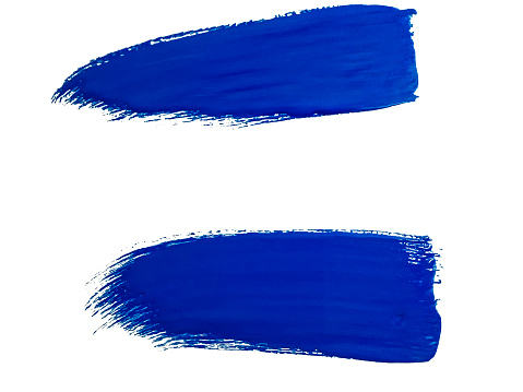 Set of blue brush strokes on white background