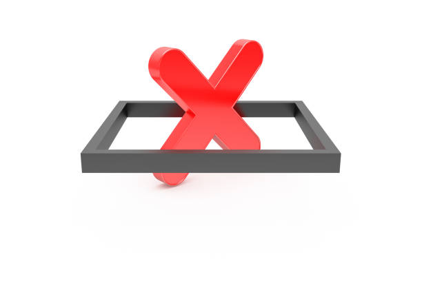 3d rendering of red cross sign choice with black option frame, isolated on white background.