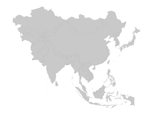graue karte von asien mit ländern - asien stock-grafiken, -clipart, -cartoons und -symbole