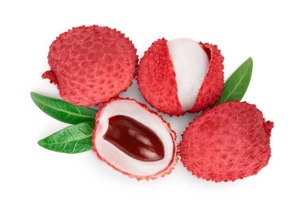 istock lychee fruit isolated on white background with clipping path and full depth of field. Top view. Flat lay 1211817483
