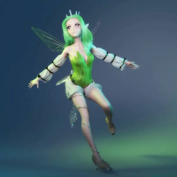 Artistic 3D illustration of a fairy