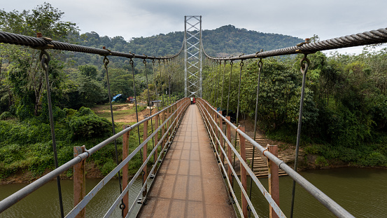 Landscape view of the Inchathotty Suspension Bridge, Kerala, India