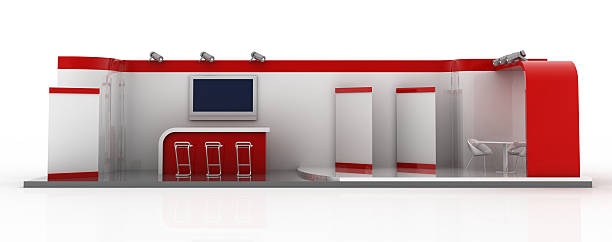 Your company blank trade exhibition stand (front view) Empty and customizable Exhibition booth, isolated on white. tradeshow photos stock pictures, royalty-free photos & images