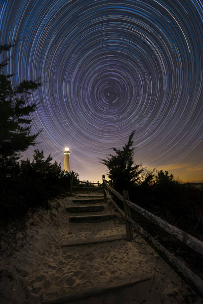 istock Pathway leading towards Barnegat Light with Star Trails 1211823359