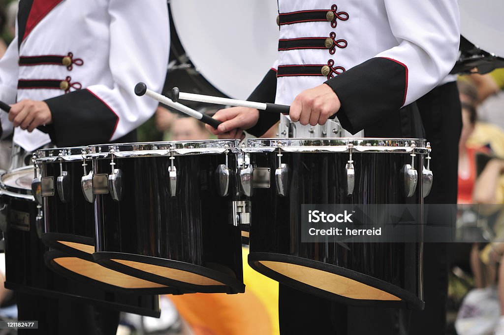 Drummers Playing Tenor Drums in Parade Drummers Playing Tenor (Quad Toms) Drums in Parade Accuracy Stock Photo