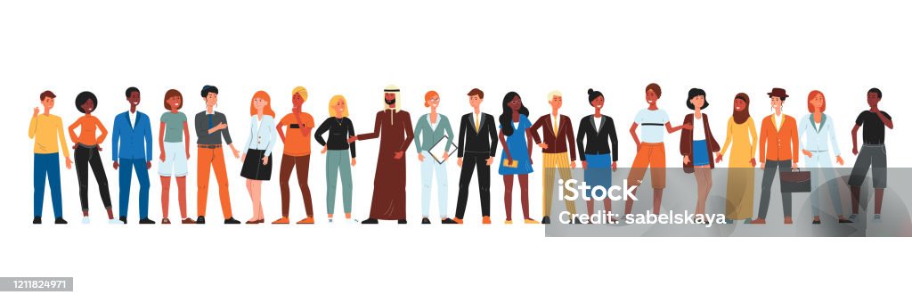 Diverse Community Of People Standing In Line Isolated Cartoon Men And Women  Stock Illustration - Download Image Now - iStock