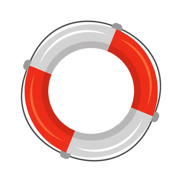 Vector illustration of Marine red and white flotation ring, life buoy