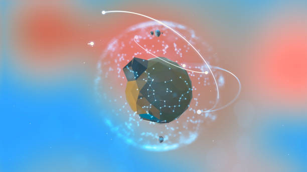 istock 3d render. Airplane routs around cartoon earth which is rotating on colorful background. 1211828142