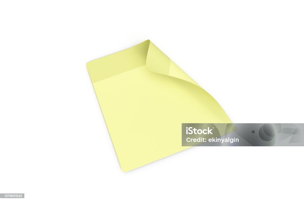 Sticky Note Rotated 3d Rendering Sticky Note Sheet With Curled Corner On White Stock Photo ...