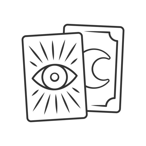 Tarot cards linear icon. Thin line illustration. Tarocchi, tarock, oracle cards. Fortune telling, divination, cartomancy. Magic and superstition. Vector isolated outline drawing. Editable stroke Tarot cards linear icon. Thin line illustration. Tarocchi, tarock, oracle cards. Fortune telling, divination, cartomancy. Magic and superstition. Vector isolated outline drawing. Editable stroke tarot cards stock illustrations