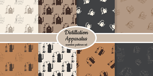 Collection of seamless pattern with distillation apparatus designed for web, fabric, paper and all prints