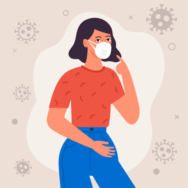 illustrations, cliparts, dessins animés et icônes de nouveau coronavirus (2019-ncov), épidémie. femme dans le masque médical blanc de visage sur un fond des virus - clothing casual concepts concentration