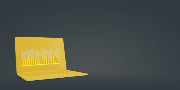 istock Monochrome laptop with financial bars symbol. 1211838494