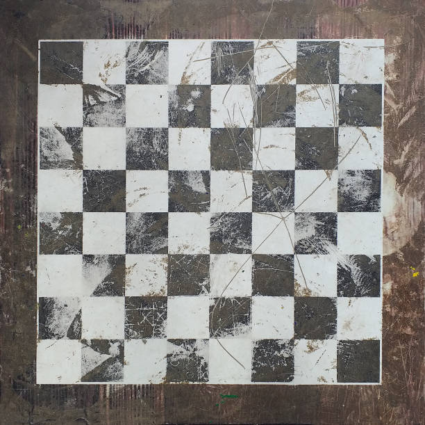 Front view of chess board made in stone. Old image.