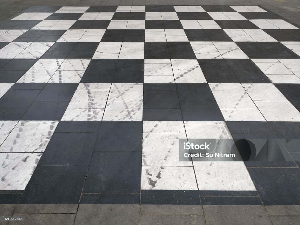 Piso de padrão xadrez preto e branco largo vazio com vetor de ilustração de  cena de parede branca