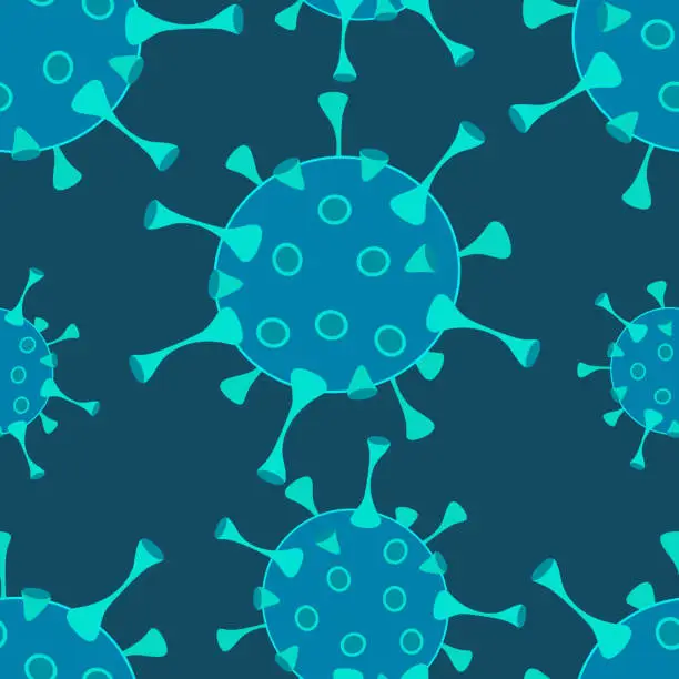 Vector illustration of Blue coronavirus seamless pattern on a blue background