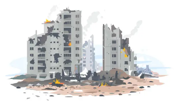 Vector illustration of Destroyed residential neighborhood concept