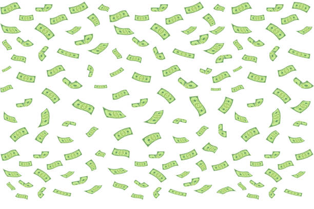 illustrazioni stock, clip art, cartoni animati e icone di tendenza di cartone animato che cade bollette di denaro. bolletta verde volante, 3d contanti e noi valuta. - currency us paper currency falling flying