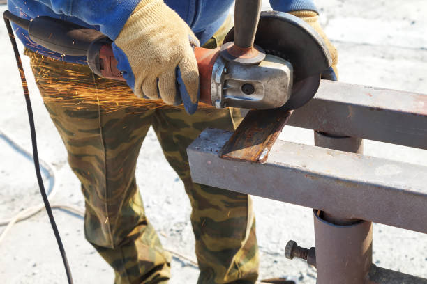 istock Cutting steel heavy industry by electric flex 1211844818